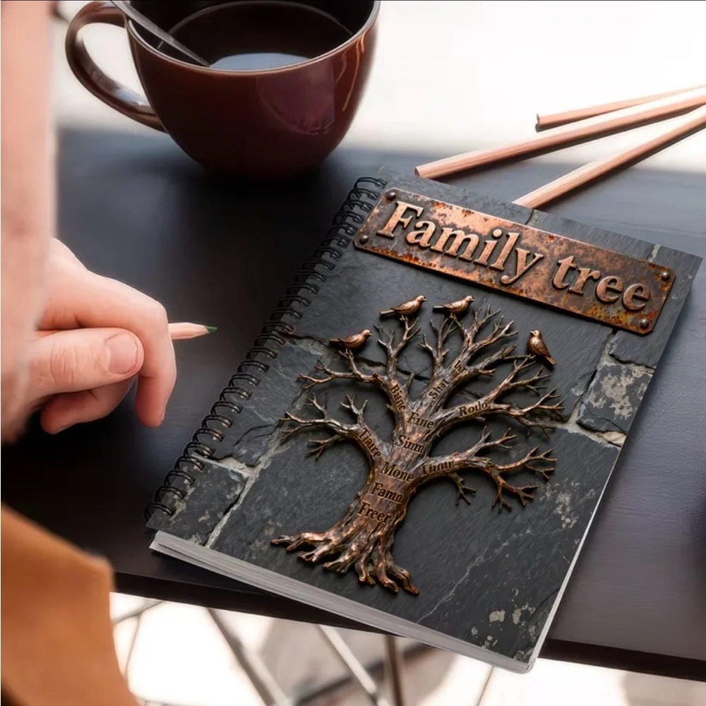 Family Tree Spiral Journal - Copper color Tree on Slate color Gray Cover
